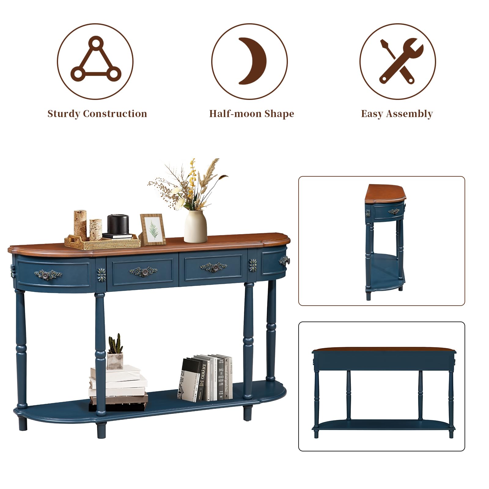 コンソールテーブル　ハーフムーン 楽天市場】送料無料 アンティーク調 コンソールテーブル ハーフ